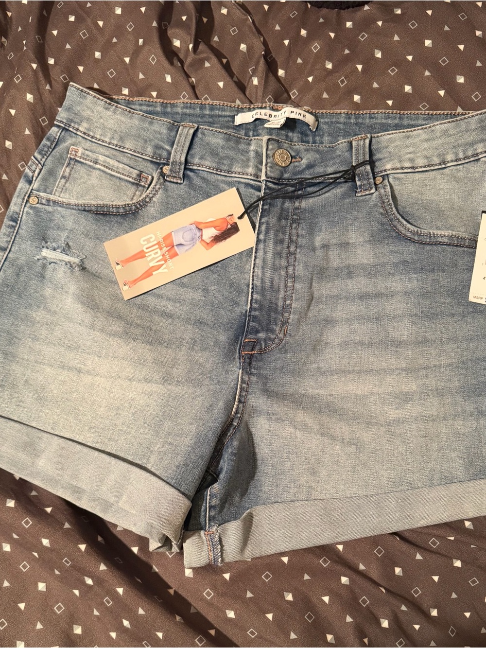Celebrity Pink Light Wash Denim Roll-Cuff Shorts